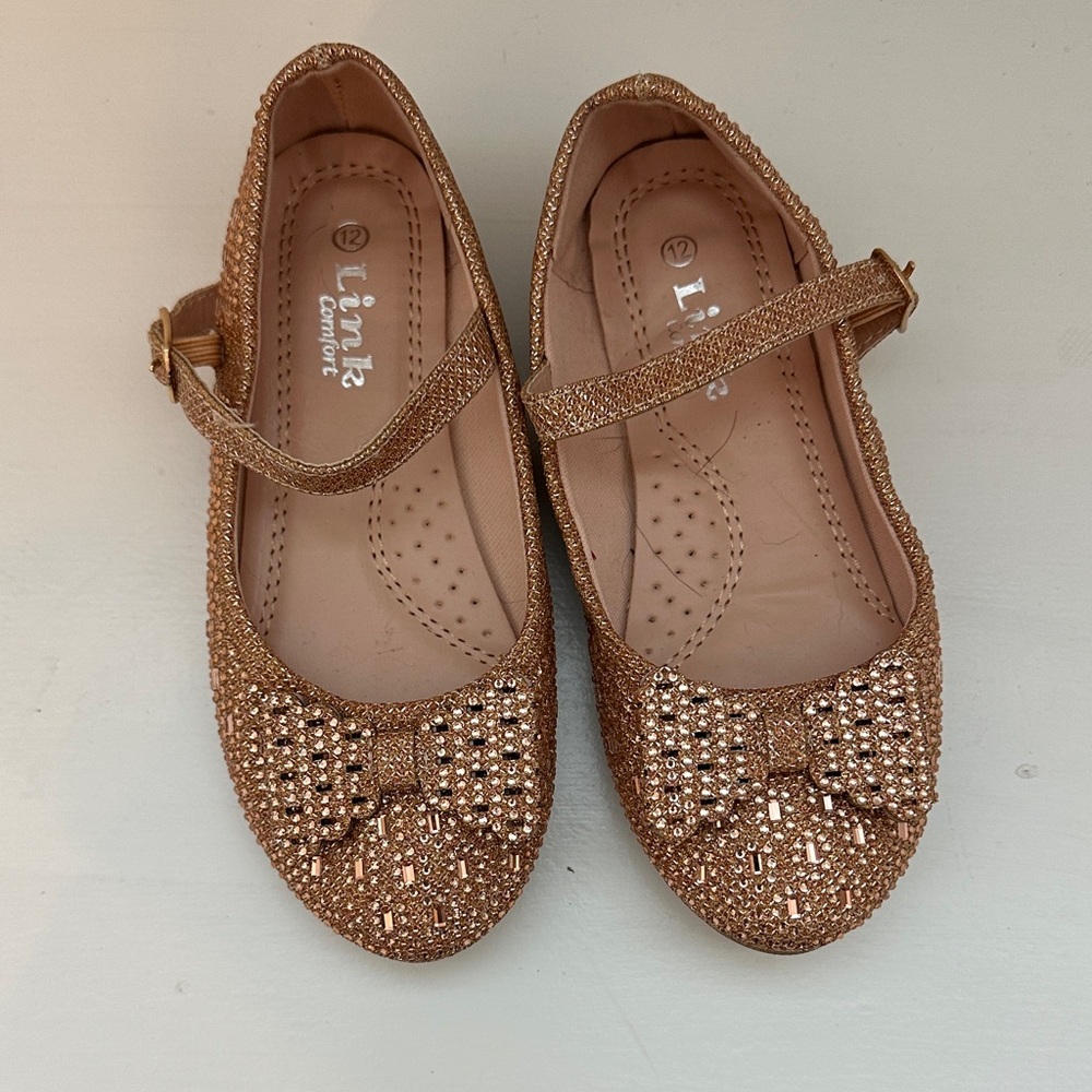 Kids Sparkly Rose Gold Gold Mary Jane Shoes